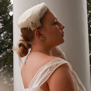 Vintage 1950s White Feather Hat Costume Pearl Beaded Bridal